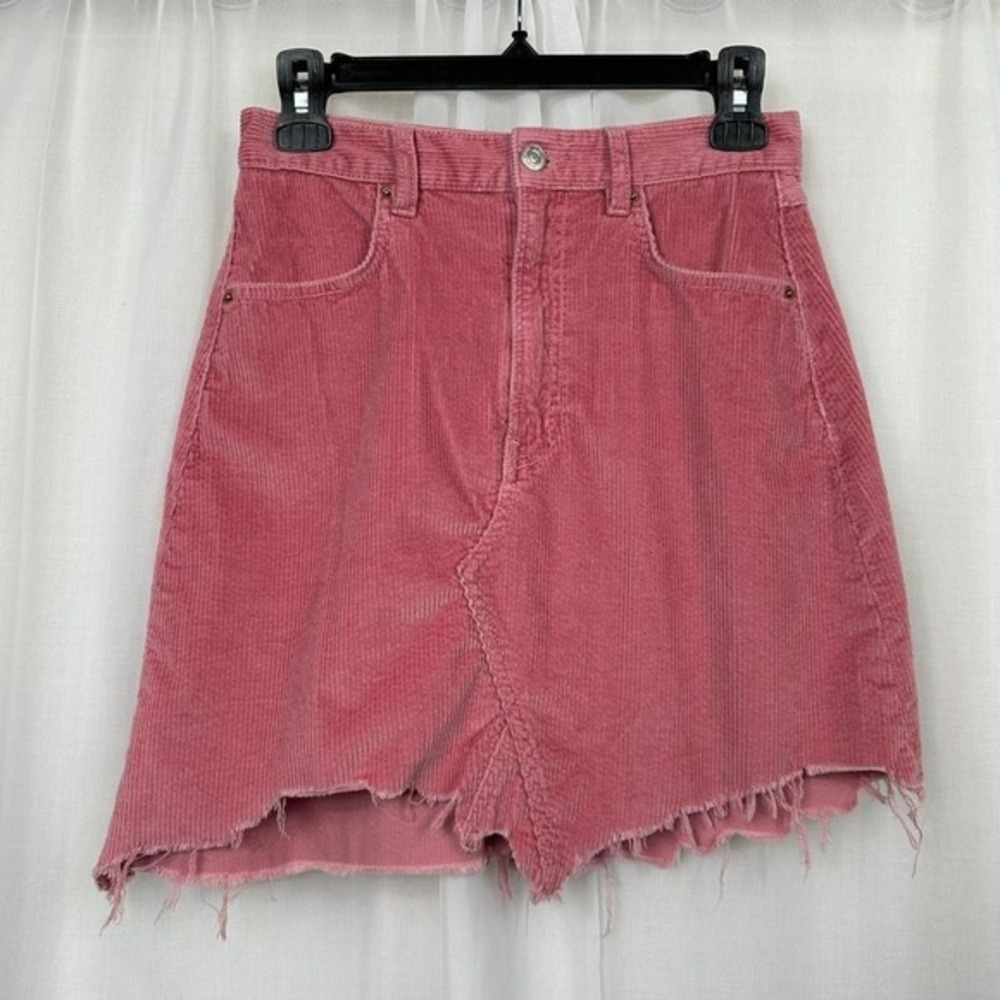 Zara Premium Corduroy Mini Skirt Clifford Pink Asymmetrical Frayed Raw‎ Hem